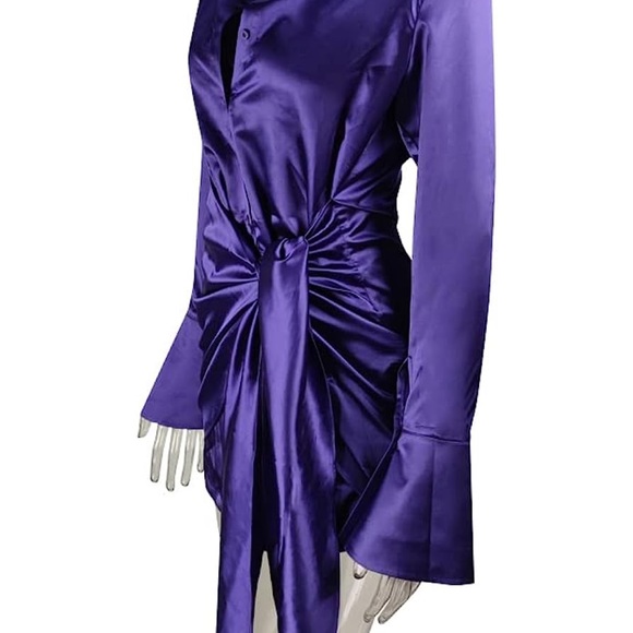 Women’s purple long sleeve, v neck, bodycon, satin wrap mini dress- never worn - Picture 5 of 12